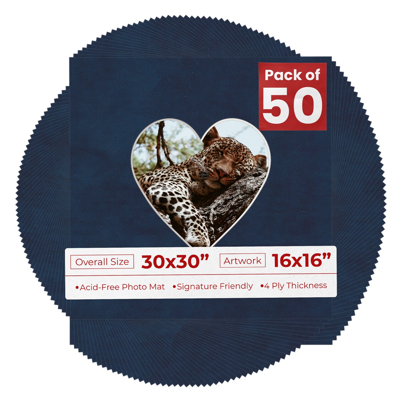 Navy Suede Mat Board for 30x30 Frames - Heart Opening for 16x16 Photos